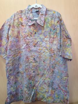 Batik shirt - Abstract GrayPurple with Floral Pattern